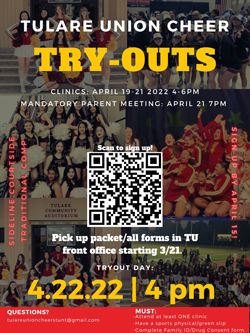 Tulare Union Cheer Try-outs flyer